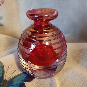 Murano? Irridescent Red Vase Bottle, Art Glass